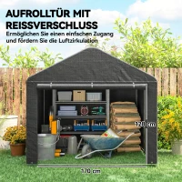 Outsunny Garagenzelt 2,3 x 2 m Wasserabweisend Gerätezelt mit Rollbar Reißverschlusstür Satteldach, UV-beständig Dunkelgrau(m-5)