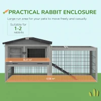 PawHut Wooden Rabbit Hutch with Outdoor Run Grey(m-4)