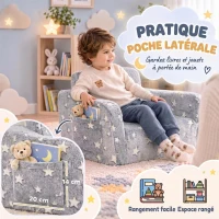 AIYAPLAY Canapé enfant 2 en 1, fauteuil pour enfant avec étoiles phosphorescentes, dépliable en méridienne, gris(m-7)