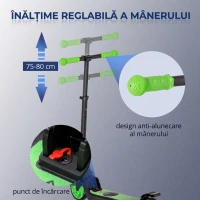 HOMCOM Trotinetă Electrică Pliabilă pentru Copii 6+ Ani cu Înălțime Reglabilă, 71x36.5x75-80 cm, Negru și Verde(m-6)