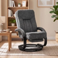 HOMCOM Swivel Recliner Chair, Velvet Recliner Armchair with Retractable Footrest, Dual-Layer Cushion, High Back, Dark Grey(m-2)