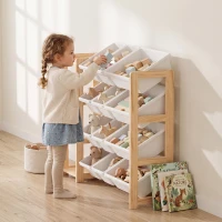 AIYAPLAY Toy Storage Organiser with 3 Shelves and 12 Bins, Wooden Toy Organiser for Playroom, Bedroom, Nursery, Natural(m-8)