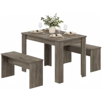 HOMCOM Kitchen Dining Table and 2 Benches Set, Table and Chairs Set for Limited Space, Grey Wood Effect(m-15)