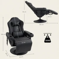 HOMCOM Manual Recliner Armchair PU Leather Lounge Chair w/ Adjustable Leg Rest, 135° Reclining Function, 360° Swivel, Black(m-3)
