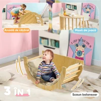 AIYAPLAY Arc Montessori 3 în 1 pentru Copii între 18-48 Luni, Structură de Cățărat, Măsuță și Balansoar cu Pernă(m-4)