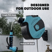 DURHAND Enrouleur automatique pivotant 180° fixation mural avec tuyau 15 + 1,5 m avec Buse de Pulvérisation, noir et vert(m-9)