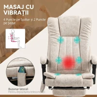 Vinsetto Scaun de Birou cu Funcție de Masaj, cu Suport pentru Picioare, din Microfibră, 62x67x113-120 cm, Crem(m-4)