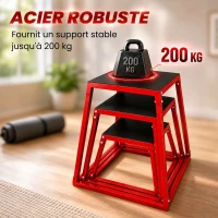 SPORTNOW Boîte Entraînement Pliométrique Trapézoïdale en Acier, 3 Plateformes de Saut Antidérapantes 30,5/45,8/61 cm, Rouge(m-7)