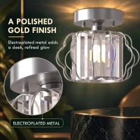 HOMCOM Crystal Ceiling Light Fixtures, Modern Semi-Flush Ceiling Lighting with Crystal Strips, 2 Pack, Silver Tone(m-6)