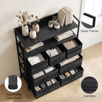 HOMCOM Chest of Drawers, Bedroom Fabric Dresser with 7 Drawers, Storage Organiser Unit with Open Shelves, Black Wood-Effect(m-7)