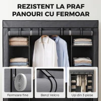 HOMCOM Dulap textil pentru economisirea spațiului, cu bară pentru umerașe și 11 rafturi, 135x45x175 cm, gri, pentru dormitor(m-6)