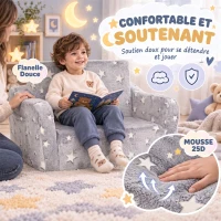 AIYAPLAY Canapé enfant 2 en 1, fauteuil pour enfant avec étoiles phosphorescentes, dépliable en méridienne, gris(m-6)