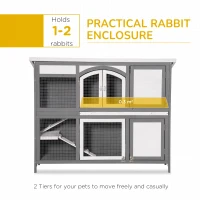 PawHut Rabbit Hutch Outdoor Guinea Pig Hutch 2 Tier Wooden Cage w/ Ramp, Divider, Openable Roof, 125 x 48 x 100cm - Grey(m-4)
