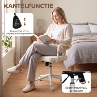 HOMCOM Bureaustoel van Sherpa-fleece, draaistoel met 360° draaifunctie, kantelfunctie, in hoogte verstelbaar, met PU-wielen, crèmewit(m-6)