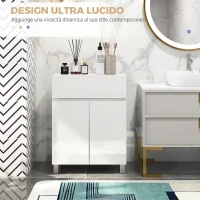 kleankin Mobile Bagno Lucido, Mobiletto Bagno Salvaspazio con Cassetto e Ripiano Regolabile, 60x30x80cm, Bianco(m-4)
