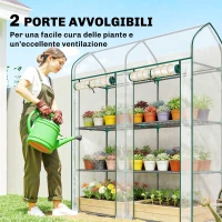 Outsunny Serra da Balcone a 3 Ripiani con 2 Porte Avvolgibile, Serra per Orto con Struttura in Acciaio e Copertura PVC, 143x46x165 cm, Trasparente(m-5)
