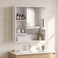 HOMCOM Bathroom Mirror Cabinet, Wall-Mounted Bathroom Cabinet with Mirror Door, Adjustable Shelves, White(m-9)