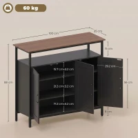 HOMCOM Industrial Kitchen Sideboard with Open Shelf, 2 Cabinets, Adjustable Shelves for Living Room, Dining Room, Black(m-3)