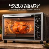 HOMCOM Mini Forno Elétrico de Bancada 46 L com Convecção Espeto Giratório e Temporizador 1800 W(m-6)