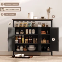 HOMCOM Industrial Kitchen Sideboard with Open Shelf, 2 Cabinets, Adjustable Shelves for Living Room, Dining Room, Black(m-4)