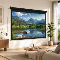 HOMCOM Pantalla de Proyector Eléctrica de 100" 4:3 con Mando a Distancia Tela de Proyección para Interior y Exterior Negro(m-8)