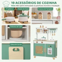 AIYAPLAY Cozinha de Brincar em Madeira com Cafeteira, Máquina de Gelo, 19 Acessórios, Micro-ondas e Arrumação, 3-6 Anos, Verde(m-6)