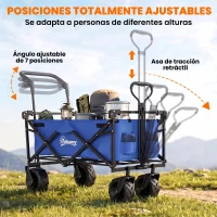 Outsunny Carro de Transporte Plegable con Toldo y Asa Telescópica Carga Máx. 68 kg para Playa Camping 117x55x98cm Azul(m-7)