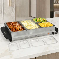 HOMCOM 4 Tray Electric Food Warmer Buffet Server with Warming Plate, Cool Touch Handles, Adjustable Temperature, 300W, 2 x 2.4L and 2 x 1L Pans(m-9)