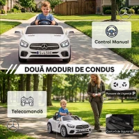 AIYAPLAY Mașină Electrică pentru Copii Mercedes-Benz SL500 12V cu 2 Motoare, Suspensie, Muzică și Telecomandă, Alb(m-6)