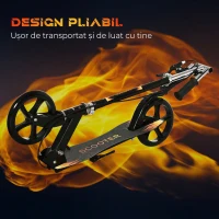 HOMCOM Trotinetă pentru Copii 7-14 Ani cu Ghidon Reglabil pe 3 Înălțimi, 86x35x93/98/103 cm, Neagră(m-5)
