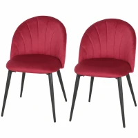 HOMCOM Set 2 Sedie da Pranzo Imbottite con Schienale a Conchiglia in Velluto, 52x55x79 cm, Rosso Vino(m-11)