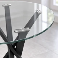 HOMCOM Round Dining Table for 4, 80cm Modern Kitchen Table with Tempered Glass Top and Cross Steel Legs, Clear(m-12)