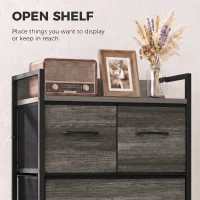 HOMCOM Rustic Chest of Four Fabric Drawers - Grey Wood Effect(m-5)