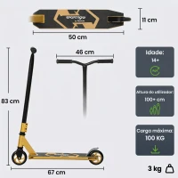 SPORTNOW Trotinete Acrobática para Truques com Plataforma em Alumínio, Rolamentos ABEC-7, Rodas 110 mm e Guiador 360°, Dourado(m-3)
