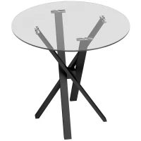 HOMCOM Mesa de Comedor Redonda para 4 Personas Ø80 cm Tablero de Vidrio Templado Patas Cruzadas de Acero Transparente(m-1)