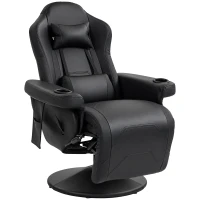 HOMCOM Manual Recliner Armchair PU Leather Lounge Chair w/ Adjustable Leg Rest, 135° Reclining Function, 360° Swivel, Black(m-15)
