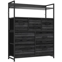HOMCOM Chest of Drawers, Bedroom Fabric Dresser with 7 Drawers, Storage Organiser Unit with Open Shelves, Black Wood-Effect(m-1)