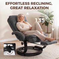 HOMCOM Swivel Recliner Chair, Velvet Recliner Armchair with Retractable Footrest, Dual-Layer Cushion, High Back, Dark Grey(m-4)