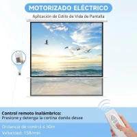 HOMCOM Pantalla de Proyector Eléctrica 96 Pulgadas Pantalla de Proyección con Control Remoto 1:1 para Interior Exterior Blanco(m-4)
