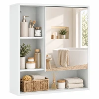 HOMCOM Bathroom Mirror Cabinet, Wall-Mounted Bathroom Cabinet with Mirror Door, Adjustable Shelves, White(m-15)
