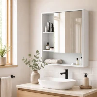 HOMCOM Bathroom Mirror Cabinet, Wall-Mounted Bathroom Cabinet with Mirror Door, Adjustable Shelves, White(m-14)