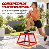 SPORTNOW Boîte Entraînement Pliométrique Trapézoïdale en Acier, 3 Plateformes de Saut Antidérapantes 30,5/45,8/61 cm, Rouge(m-5)
