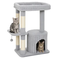 PawHut Katzenbaum, 93 cm 3 stufiger Kratzbaum mit Sisal-Kratzstämmen, Kuschelhöhle, großer Liegefläche, Plattform, bis 6 kg(m-12)
