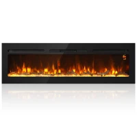 HOMCOM Camino Elettrico da Incasso o Parete 1500W, Timer, Fiamma Regolabile e Telecomando, Nero(m-1)