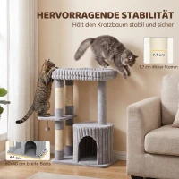 PawHut Katzenbaum, 93 cm 3 stufiger Kratzbaum mit Sisal-Kratzstämmen, Kuschelhöhle, großer Liegefläche, Plattform, bis 6 kg(m-5)