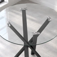 HOMCOM Round Dining Table for 4, 80cm Modern Kitchen Table with Tempered Glass Top and Cross Steel Legs, Clear(m-13)