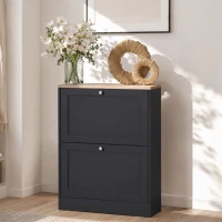 HOMCOM Meuble à Chaussures 12 Paires, Meuble d'Entrée avec 2 Tiroirs Rabattables et Étagères Réglables, 60 x 23,5 x 80cm, Noir(m-9)