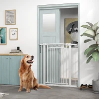 PawHut Cancelletto di Sicurezza per Cani da Interno con 2 Estensioni 76-104 cm, per Corridoio e Scale, Bianco(m-9)