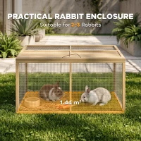 PawHut Wooden Folding Rabbit Hutch, for 2-3 Rabbits - Natural Wood(m-4)