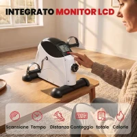 HOMCOM Mini Cyclette Portatile con Schermo LCD e Resistenza Regolabile, 40x39x29 cm, Bianco(m-6)